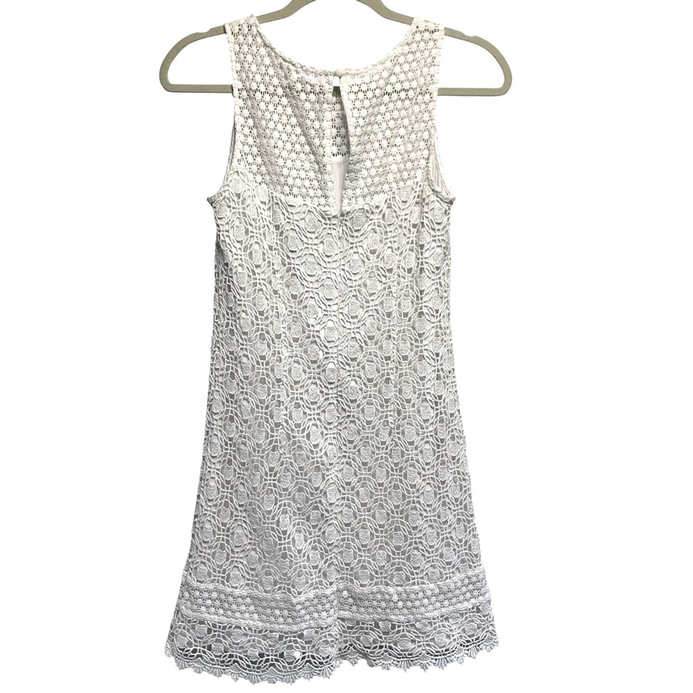 White House Black Market Crochet Lace Dress 2 White Sleeveless‎ Shift Mini Chic - Picture 2 of 9